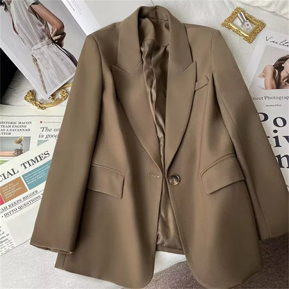 Elegant Office Lady Blazers Women Outerwears 2025Fashion Long Sleeve Single Button Blazer New Autumn Casual Female Coats Jackets