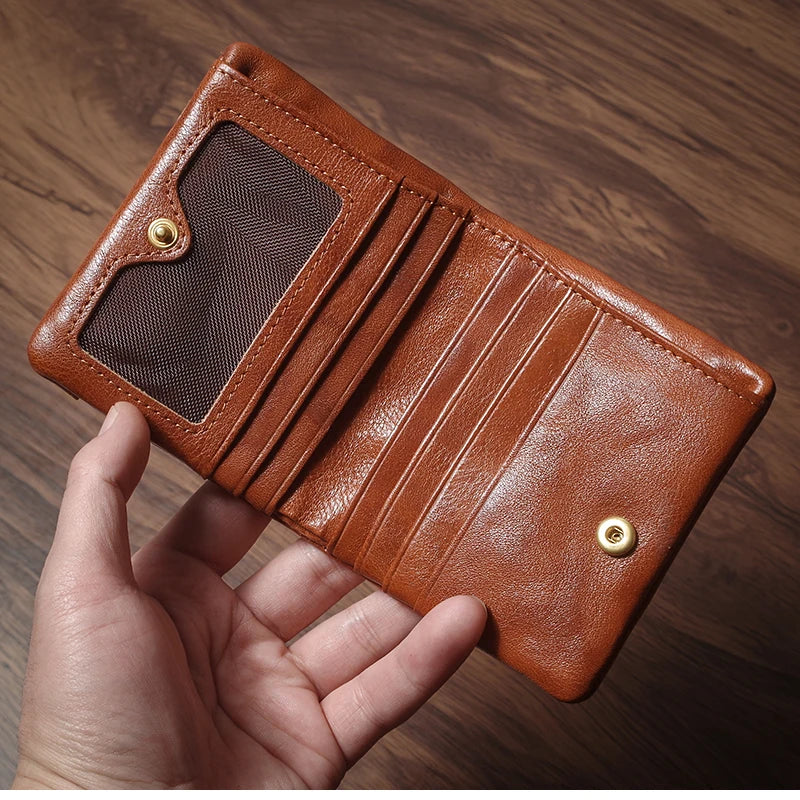 Luxury Genuine Leather Small Lightweight Bifold Wallet Men Women Money Clip Credit Card Holder with Hidden Zipper Pocket