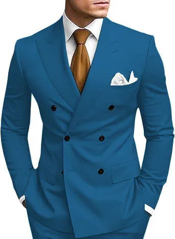 Man 2 Piece Outfit Set Double-breasted, Double-slit Suit for  Wedding Dresses Stage Costume Graduation Casual Suit