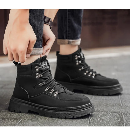 New Men's Leather Boots Brand Retro Comfortable Boots for Men 2026 Fashion High Top Non Slip Casual Shoes Business Work Shoes