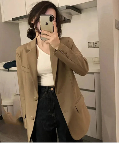 Chic Black Oversized Blazer for Women, Casual Office Lady Suit Jacket, Y2K Fashion Business Blazer, Spring Autumn Streetwear Out