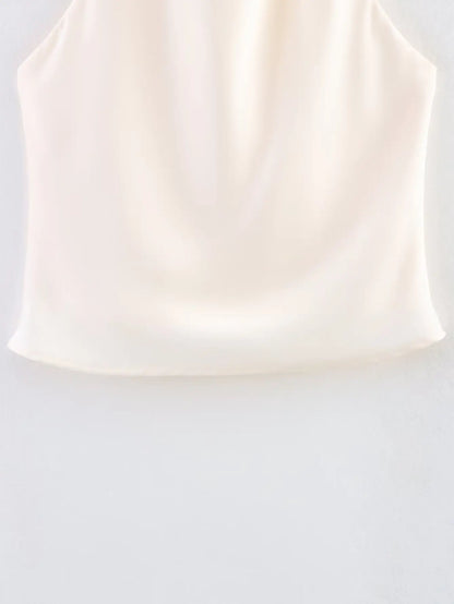 Spring Elegant Women Satin Halter Tops 2026 Summer Backless Off Shoulder Corset Vest Female Fashion Slim Crop Tank Top