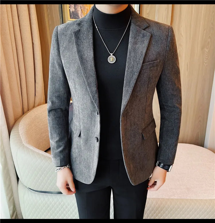 British Style Solid Color Slim Suit Jacket Men Fashion Casual Business Blazers Coats High Quality Social Wedding Elegant Jackets