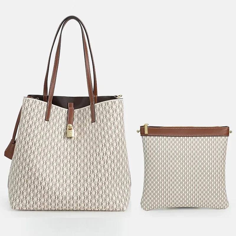Women's Large Capacity Commuter Essential Shoulder Bag Multi functional Design Printed with Brand Pattern 2026 New Bucket Bag