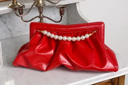 Fashion Folds Women Clutches Pearl Chain Design Lady Handbag Python Banquet Envelope Evening Bag Ladies Clutch Purses Bolsas