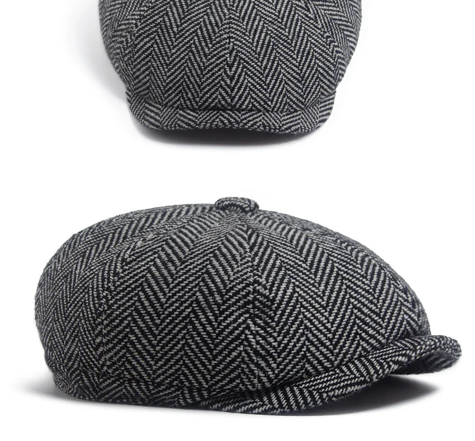New Retro Herringbone Newsboy Cap For Men Autumn Winter Warm Beret Women Fashion Vintage Hat Hip Hop Female Flat Caps Berets
