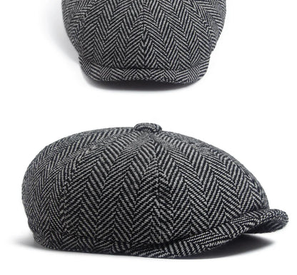 New Retro Herringbone Newsboy Cap For Men Autumn Winter Warm Beret Women Fashion Vintage Hat Hip Hop Female Flat Caps Berets