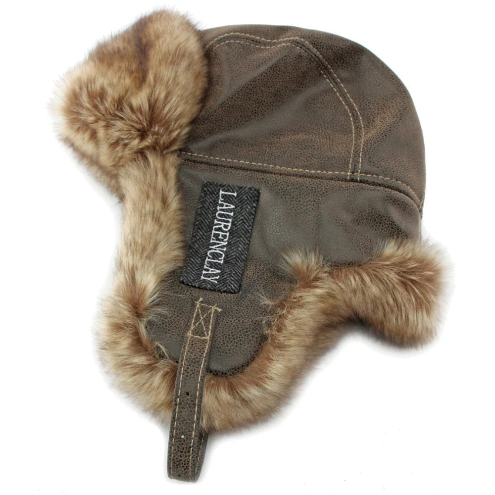 Bomber Hat New Thick Warm Men Women Russian Fur Hat Male Windproof PU Leather Ski Trapper Earflap Cap Winter Hat Ushanka