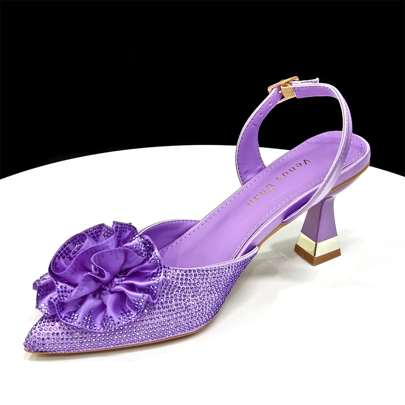 Elegant Handmade Taro purple Bag & Medium Heel Shoes with Beautiful Flower Accents – Perfect for Weddings & Parties