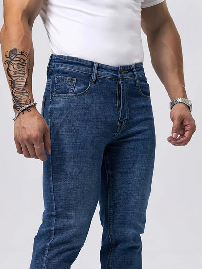New Business Men's Jeans Casual Straight Stretch Fashion Classic Blue  Work Denim Trousers Male Brand Clothing 29-40size