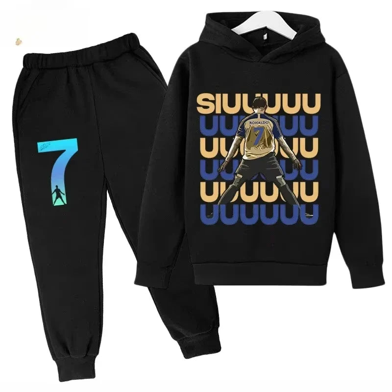 Sweatshirt Pants 2-piece Set for Boy and Girl Kid Sports Hoodie Set Ronaldo Avatar Printed Children Clothes Baby Set Sportsuit