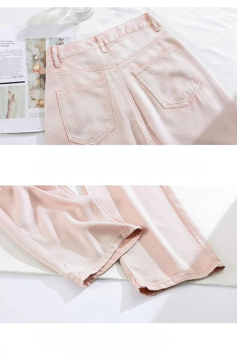 Woman Jeans 100% Lyocell Breathable Denim Wide Leg Towel Sweep drape loose 2025 Summer ice silk Baggy Famale Denim Pants 5 Color