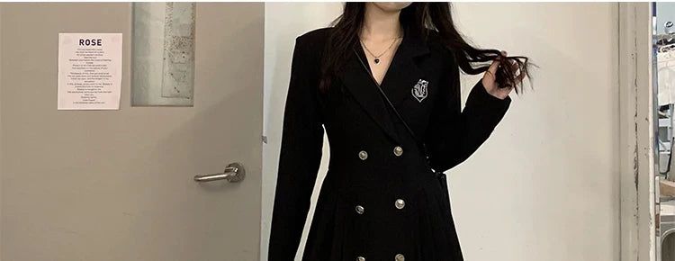 Sweet Style Suit Dress Korean Drama Main Character Waist Cinched Beautiful  Skirt College Style High Waist Double Breaste...