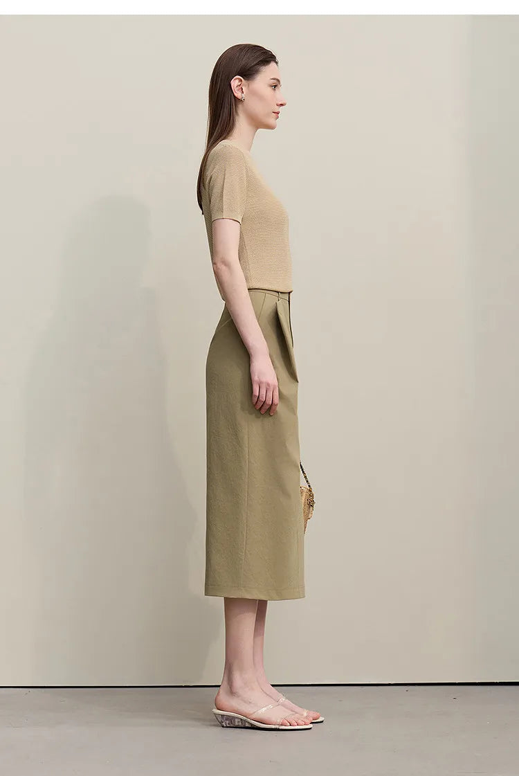 Women's Skirt 2026 Summer New Office Slit H-Line Midi Straight Casual Skirt Asymmetric Pleated Ladies Clothes 12642058