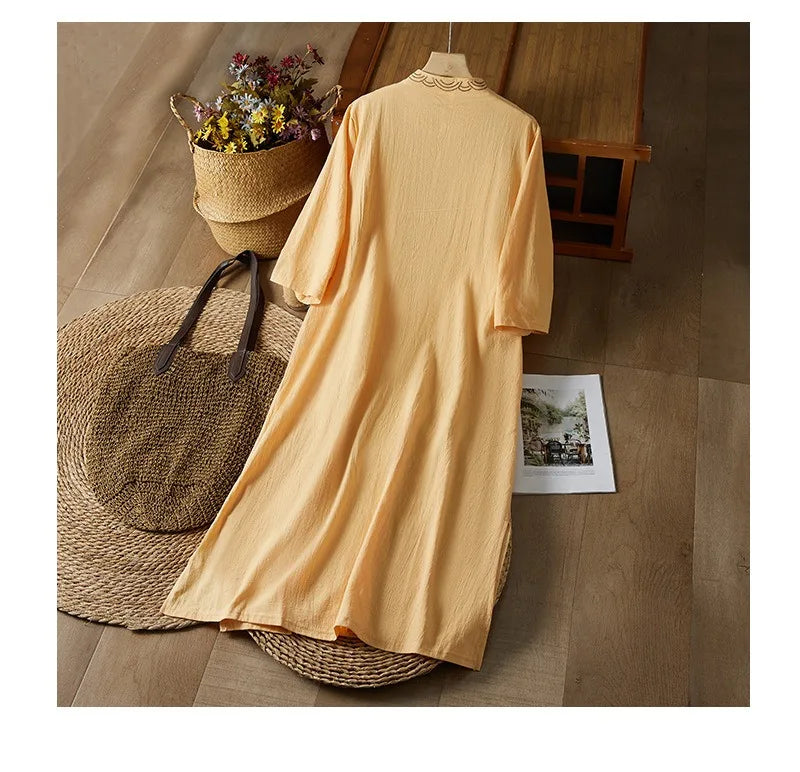 Embroidery Ethnic Style Fashion Clothes Vintage Cotton Linen Streetwear Harajuku Chinese Style Summer Dress for Women Clothing