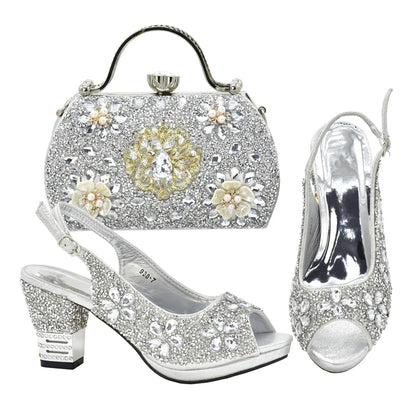 Italian Shoes and Bags Matching Set with Rhinestone Plus Size Shoes Luxury Italian Shoe and Bag Set 2026 Wedding Shoes Bride
