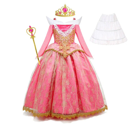 Girls Sleeping Beauty Aurora Princess Halloween Cosplay Dress Off Shoulder Kids Gift Carnival Party Fancy Princess Clothing