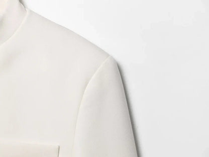 2025 autumn winter new professional women's simple fashion white short commuting zhongshan collar suit jacket