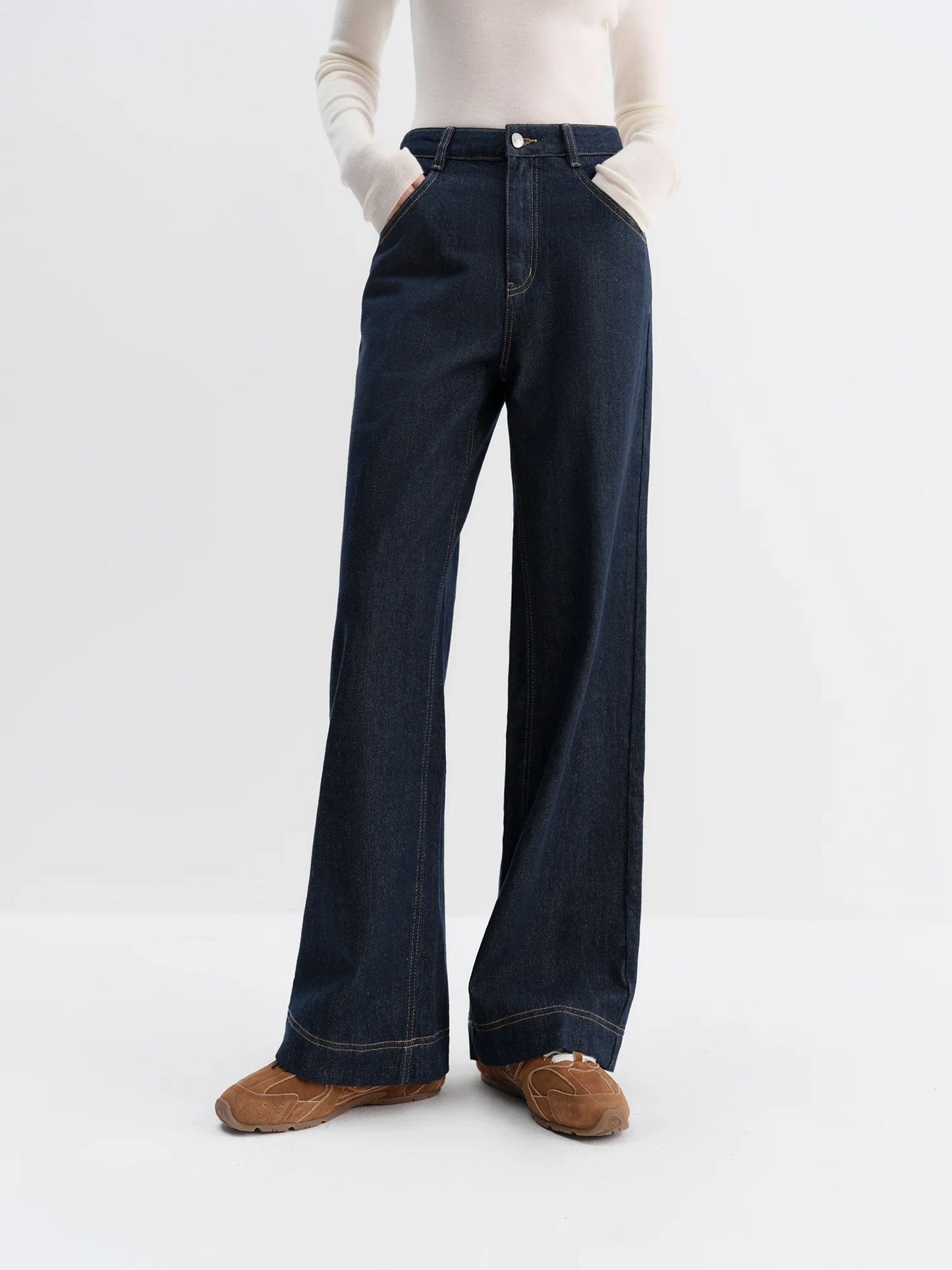 Straight High Waist Jeans for Women Winter Solid Simple All-match 2025 New Long and Short Versatile Pants Korean Style