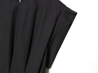 Women's Dress 2026 Spring New Black Short-Sleeve Pleated Decorative A-Line Long Dress Elegant and Simple Fashionable