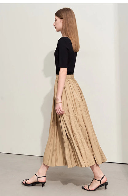 Minimalism Pleated A-Line Skirts Women 2024 Summer New Baiscs Rubber Band Waist Irregular Loose Large Hem Skirt 12442081