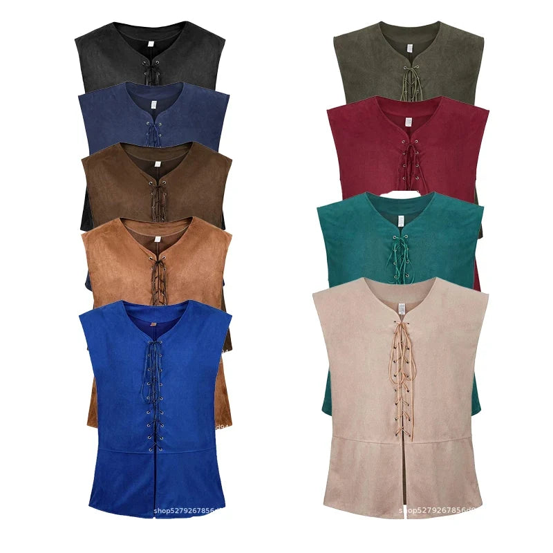 2025 Medieval Renaissance Pirate Gothic Steampunk Vest for Men, Multicolor Loose Plus Size Suede Fashion Men's Waistcoat,S-XXL
