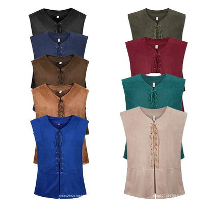 2025 Medieval Renaissance Pirate Gothic Steampunk Vest for Men, Multicolor Loose Plus Size Suede Fashion Men's Waistcoat,S-XXL