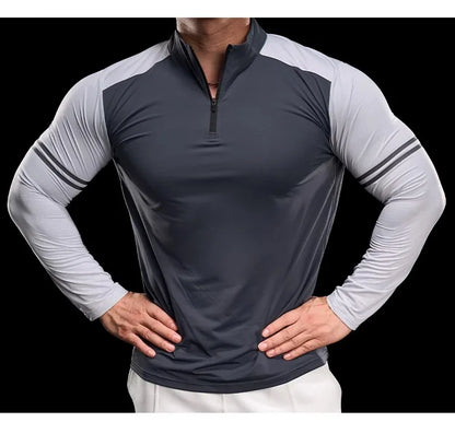 Men's Running Gym Fitness Tops Slim Fit Color-blocked Long-sleeved T-shirt Training Cycling Breathable Quid Quick-drying Clothes