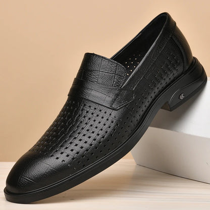 Italian Mens Casual Leather Outdoor Shoes Breathable Casual Hollow Out Men's Soft Bottom Shoes Comfy Flat Designer Walking Shoes