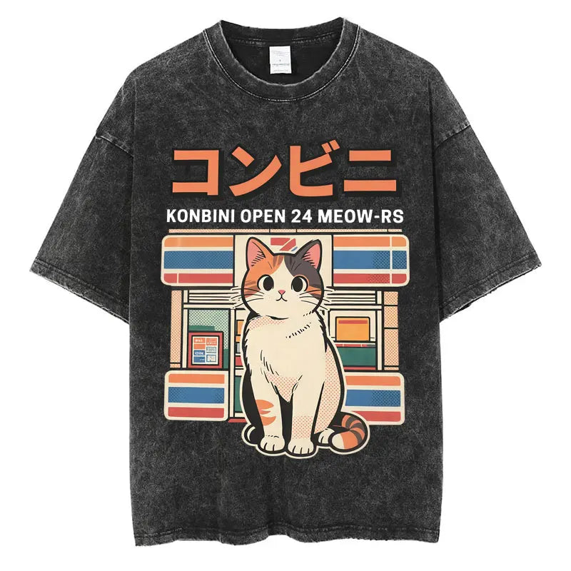 Japanese Tokyo Tokyo Culture Print Washed T Shirt Funny Fashion Vintage Men Women T-shirts Cotton Casual Loose Tees Streetwear