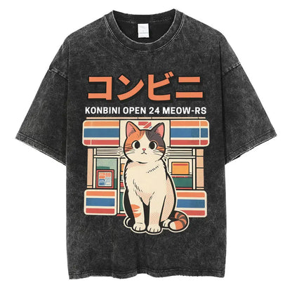 Japanese Tokyo Tokyo Culture Print Washed T Shirt Funny Fashion Vintage Men Women T-shirts Cotton Casual Loose Tees Streetwear