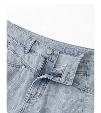 Fashion Women Shorts Mid-length Blue New Dividing Line Design Retro Washed Cotton Straight Leg Short Jeans Summer 2026
