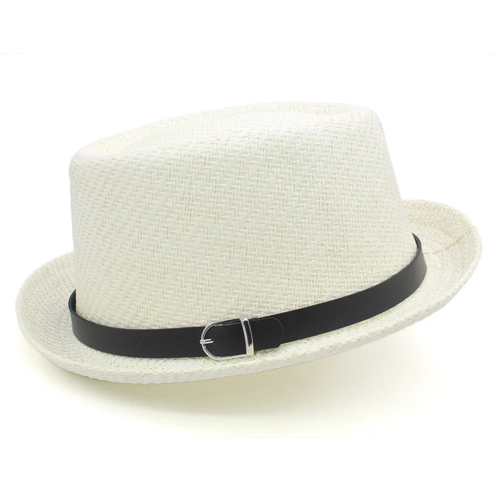 Men Women Classical Straw Pork Pie Hats Fedora Sunhats Trilby Caps Summer Boater Beach Outdoor Travel Party Size US 7 1/4 UK L