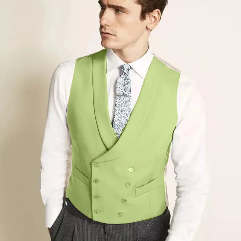 Men Vest Dark Gray Double Button With Lapel Gentleman Waistcoat For Business Regular Slim Wedding Banquet Men Suit Vest