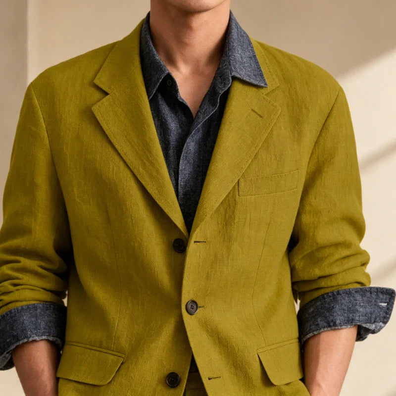 Men's Linen 2 Piece Set Notched Lapel Loose Fit Blazer Wide Leg Trousers Lightweight Breathable Spring Business Casual DailyWear