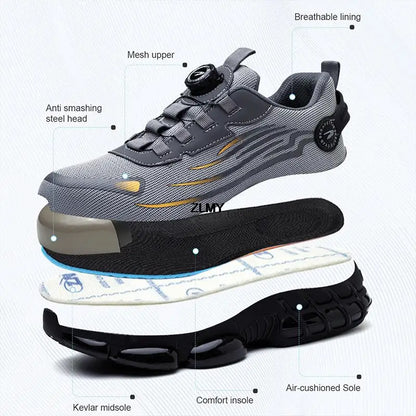 Rotary Button Safety Shoes Men Steel Toe Sneakers Puncture Proof Work Safety Boots Air Cushion Sport Work Shoes Anti-smash Boots
