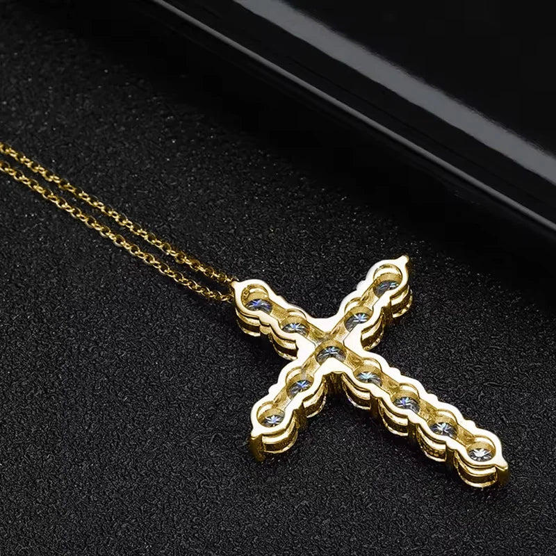 Certified 3.5MM Moissanite Necklace 14K Gold Filled Cross Pendant Necklace for Women Europe and America Vintage Jewelry