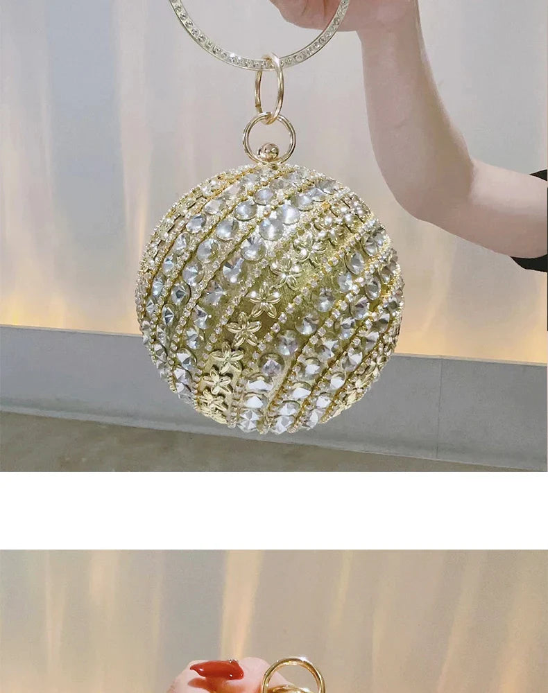 Round Pearl Clutch Purse Handbag Luxury Elegant Evening Bag Ring Handle For Women Bride Bridesmaid Wedding Party Handbag Purses