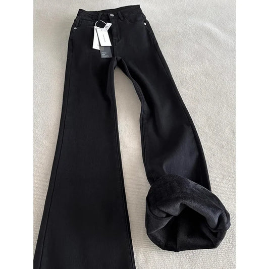 Y2K Loose Jeans Women Casual Trousers Baggy Denim Pants for Ladies Soft Stretch Waist Winter Thermal Fleece Lined Comfort Fit