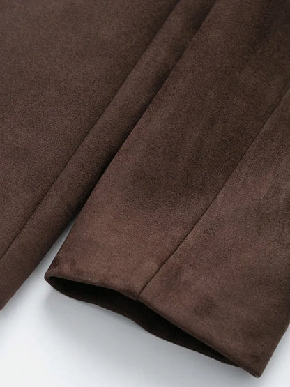 Women's Chic Faux Suede Leather Blazer Coat Long Sleeve with Welt Pockets Fashion Outerwear