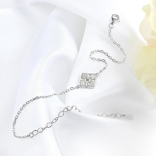 Bracelets en Moissanite Fleurs de 1mm pour Femmes Chaîne Ajustable 14-20cm Bijoux Classiques en Argent Sterling 925 Plaqué Or 18K