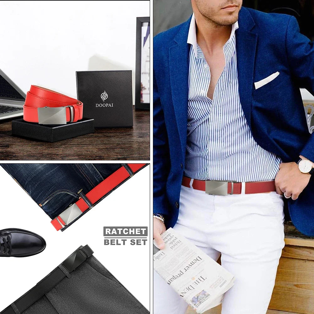 Brand Leather Belts for Men 115cm-135cm Automatic Belt with Ratchet Strap Top Quality Belts Luxury Belts for Men