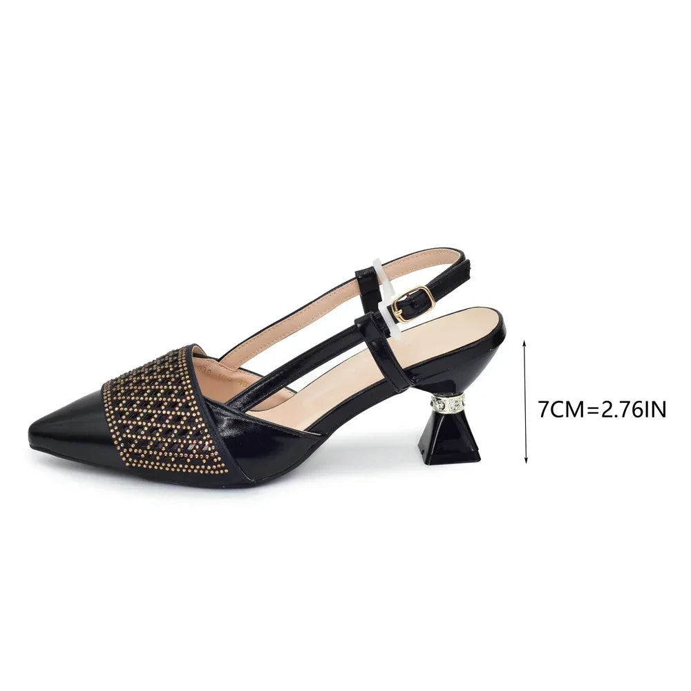 New Fashion Party Shoes and Bag Match for Women Luxury Elegant Pointed Toe Rhinestone Nigerian Shoe and Bag Set for Women Italy