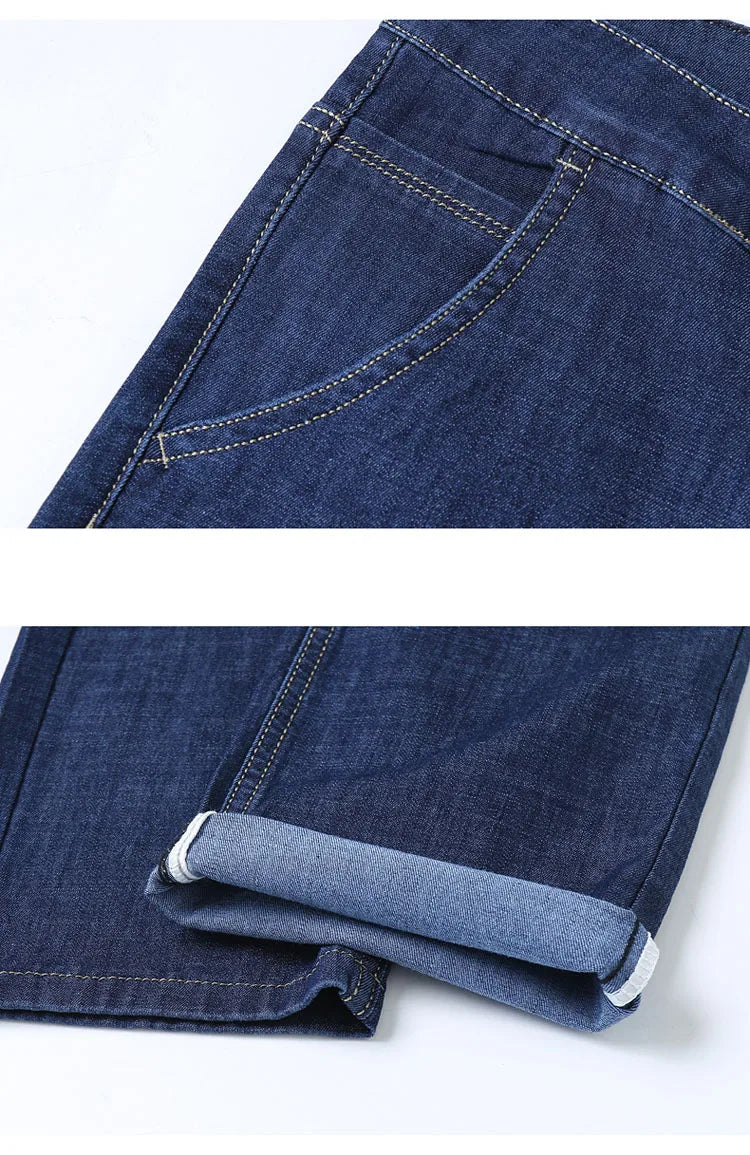 Light Blue Classic Business Casual Cotton Pants Fashion Breathable Denim Elastic Trousers Brand Men's Clothing Straight Jeans