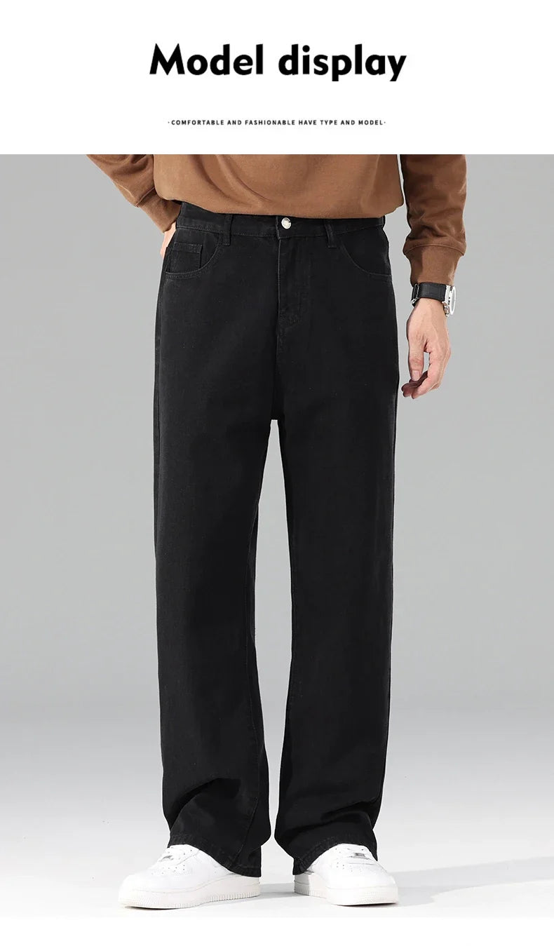 New Autumn Jeans Men Black Casual Baggy Trousers Classic Straight Comfortable Wide Denim Trousers Male Brand Clothing