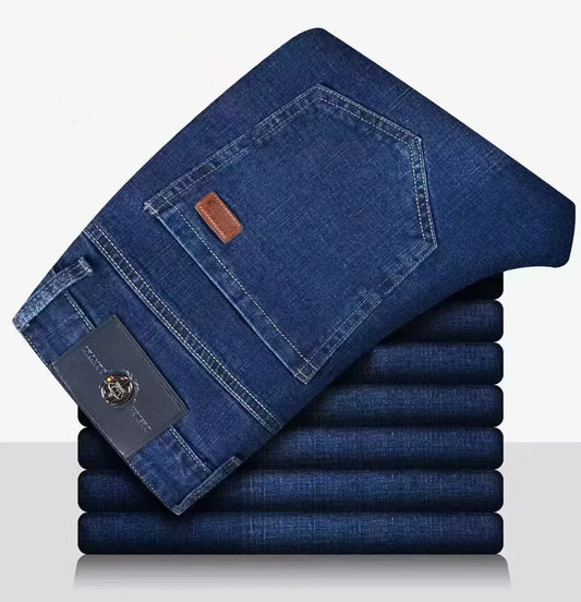 New Men Light Luxury Stretch Slim Fit Pants Comfortable Soft Business Fashion Straight Casual Denim Trousers Male Brand Clothing