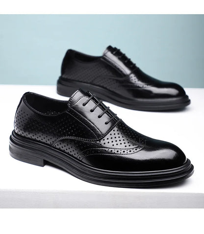 Spring Summer Hallow Leather Shoes for Men 3 6 8cm Increase Fashion Dress Shoes Male Black Business Casual Shoes Man