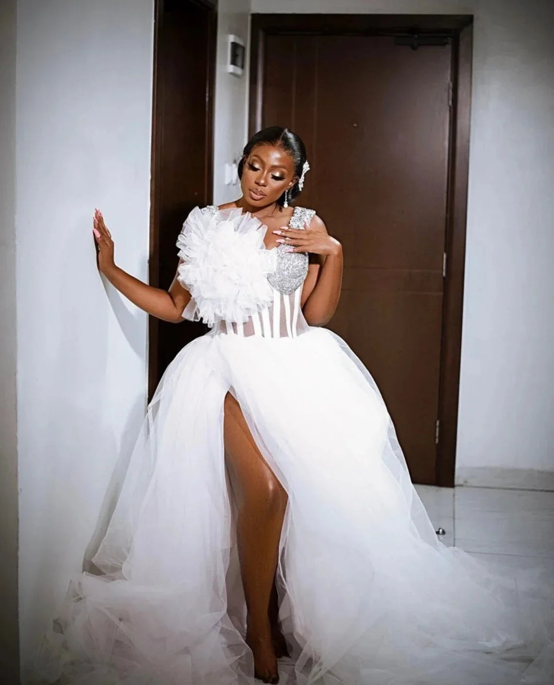 White Tulle Bride Robe for Wedding Side Split Customized Lingerie Women Gowns Boudoir Bathrobe Maternity Dress For Babyshower
