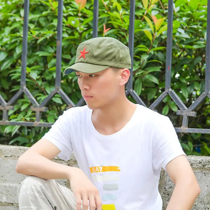 Unisex Cotton Men Cap Spring Summer Beach Outdoor Street Street Cool Church Sunhat Flat Top Hat With Red Star Dropshipping