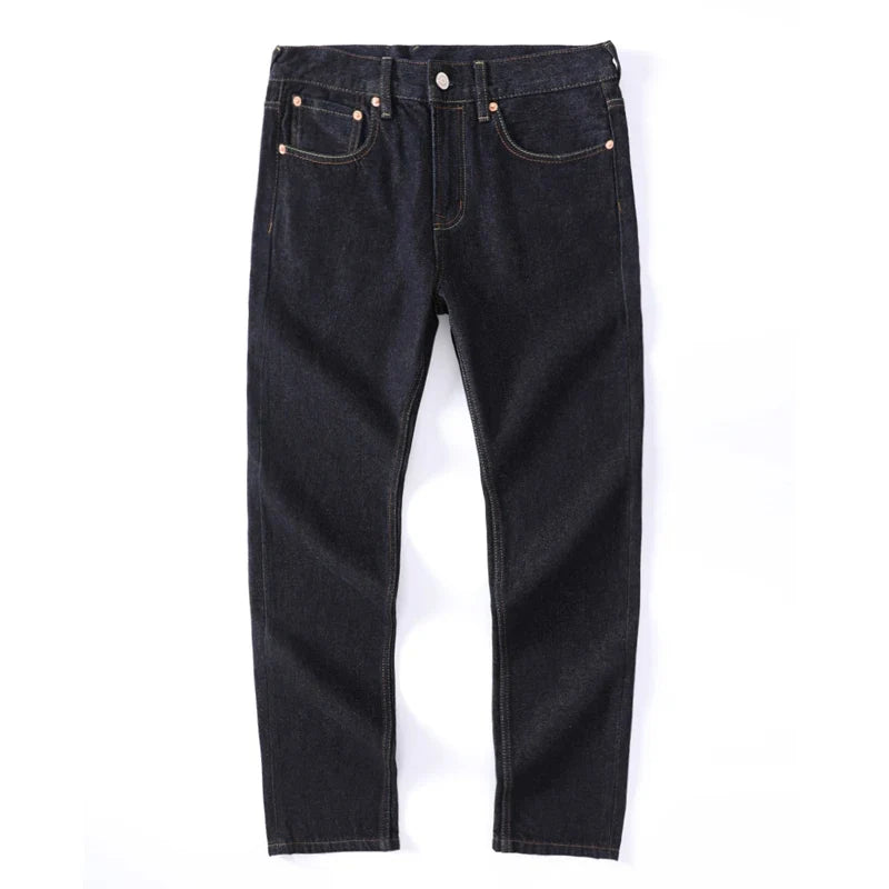 Japanese Handmade Embroidered Jeans Men's Pure Cotton Straight Tube Hip-Hop Popular Slim Red Ears Show Thin Trousers Devil Big M